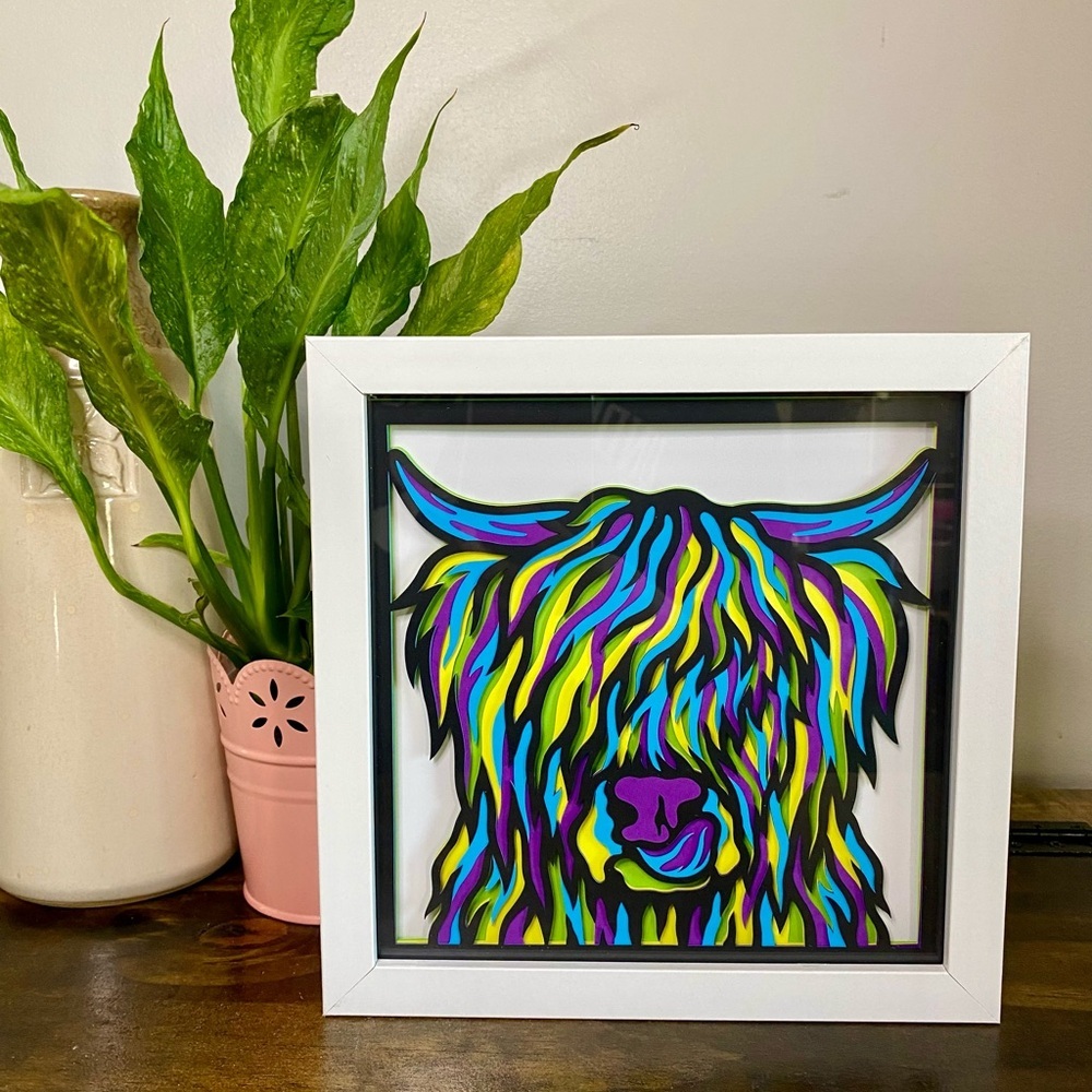 3D Highland Cow Multicolor Shadowbox